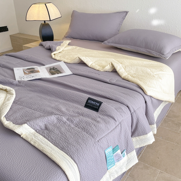 91家纺网 家纺一手货源 找家纺 梵克保罗 2025春夏新品10A抗菌泡泡棉大豆单夏被空调被被子被芯 米黄+浅灰