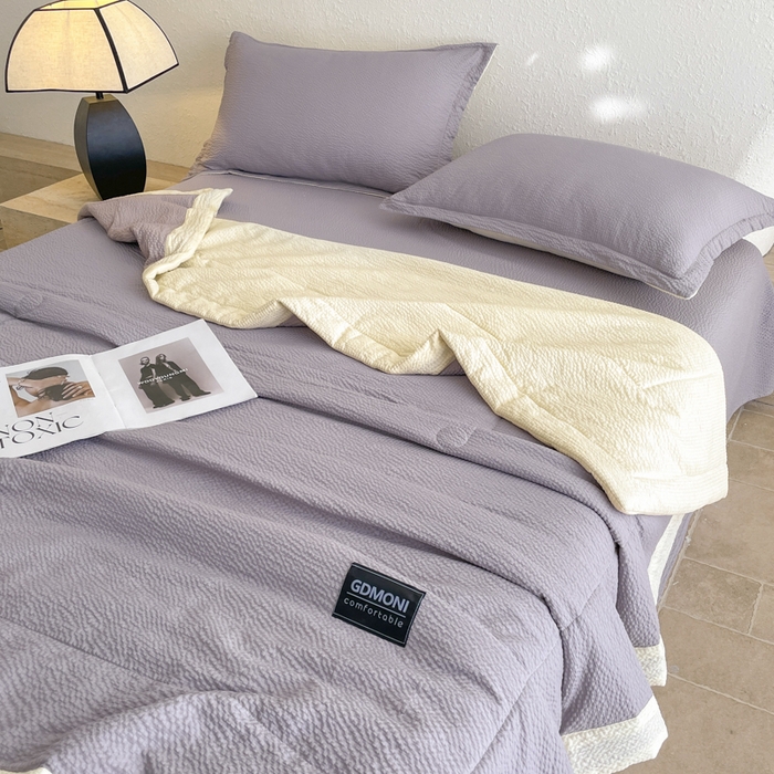 91家纺网 家纺一手货源 找家纺 梵克保罗 2025春夏新品10A抗菌泡泡棉大豆单夏被空调被被子被芯 米黄+浅灰