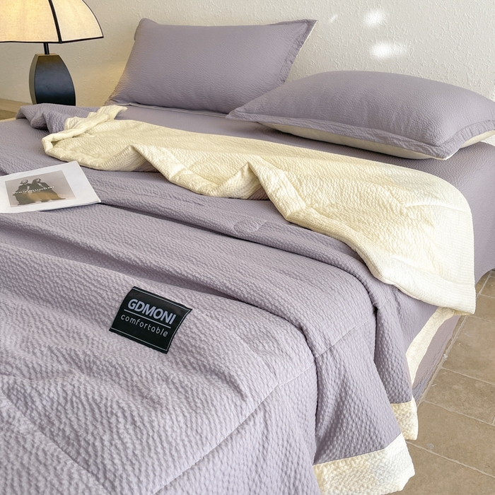 91家纺网 家纺一手货源 找家纺 梵克保罗 2025春夏新品10A抗菌泡泡棉大豆单夏被空调被被子被芯 米黄+浅灰