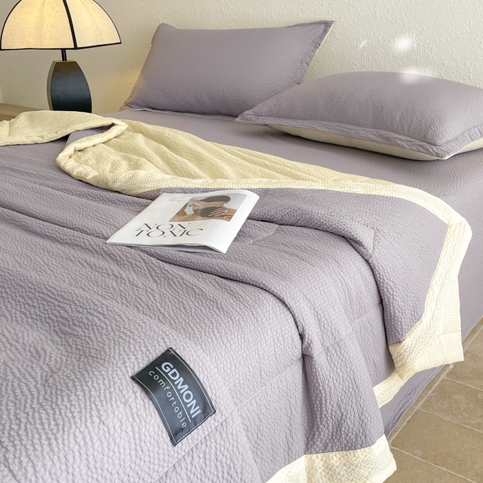 91家纺网 家纺一手货源 找家纺 梵克保罗 2025春夏新品10A抗菌泡泡棉大豆单夏被空调被被子被芯 米黄+浅灰