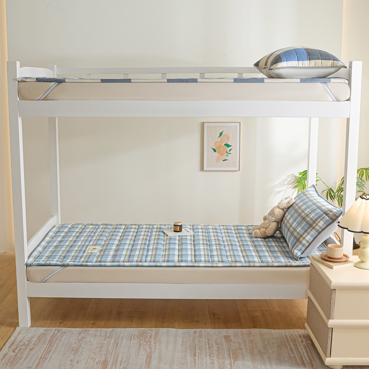 91家纺网 家纺一手货源 找家纺 鑫钰 2025新款学生开学季宿舍专用新疆棉花床垫薄款 棉格-简希蓝