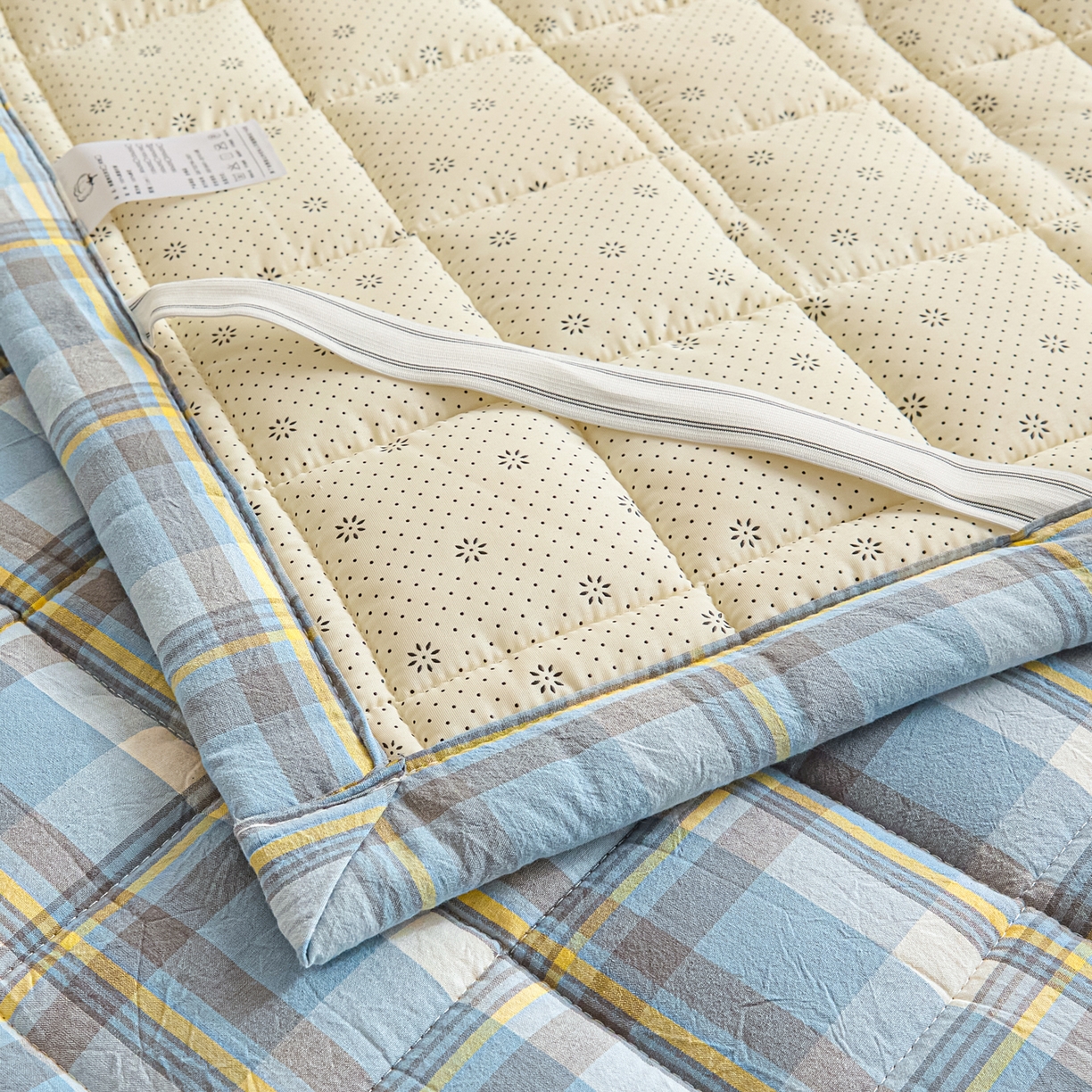 91家纺网 家纺一手货源 找家纺 鑫钰 2025新款学生开学季宿舍专用新疆棉花床垫薄款 棉格-简希蓝