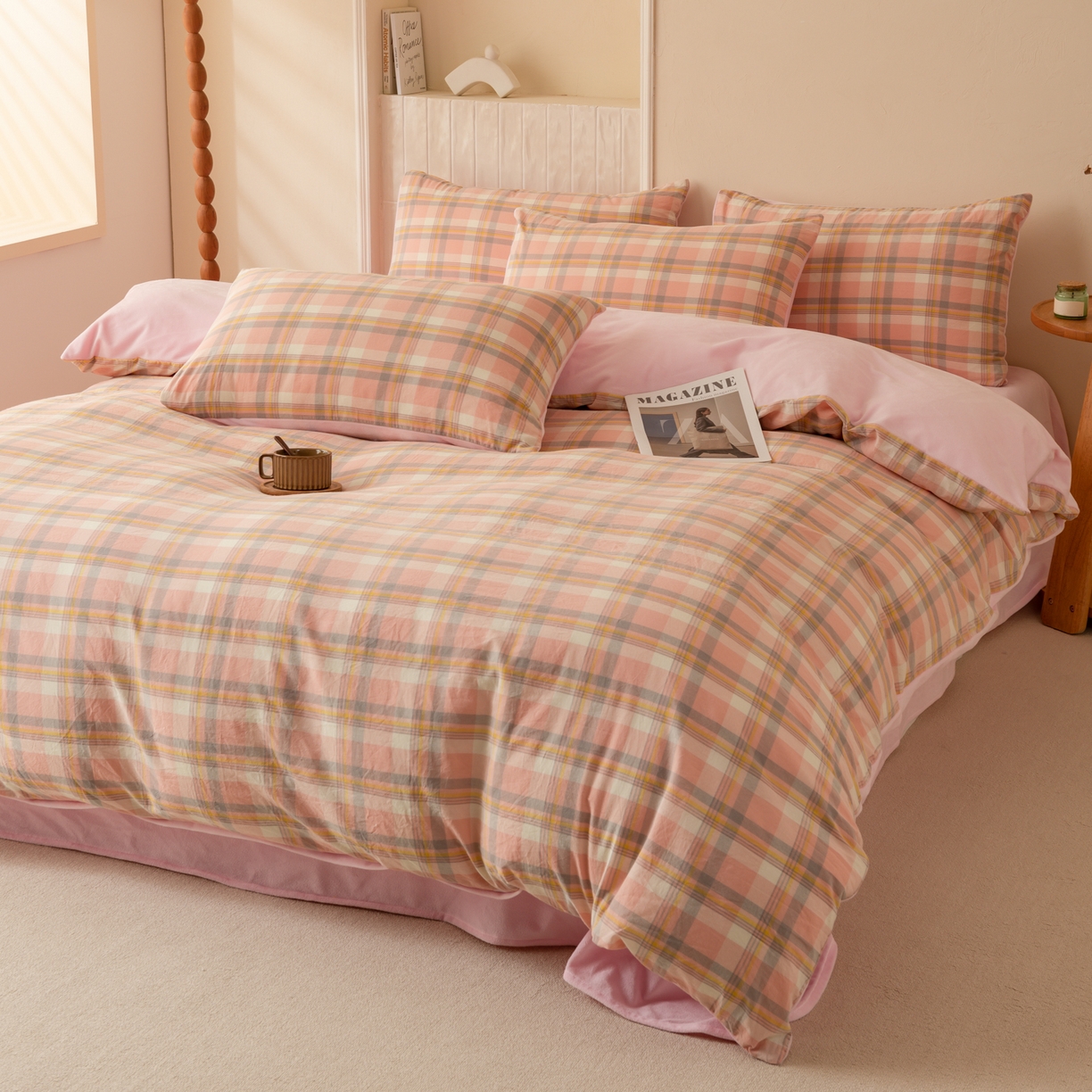 91家纺网 家纺一手货源 找家纺 雯雨家纺 2025新款全棉加牛奶绒宝宝绒一面棉一面绒单件被套单品被套 棉绒-简稀粉