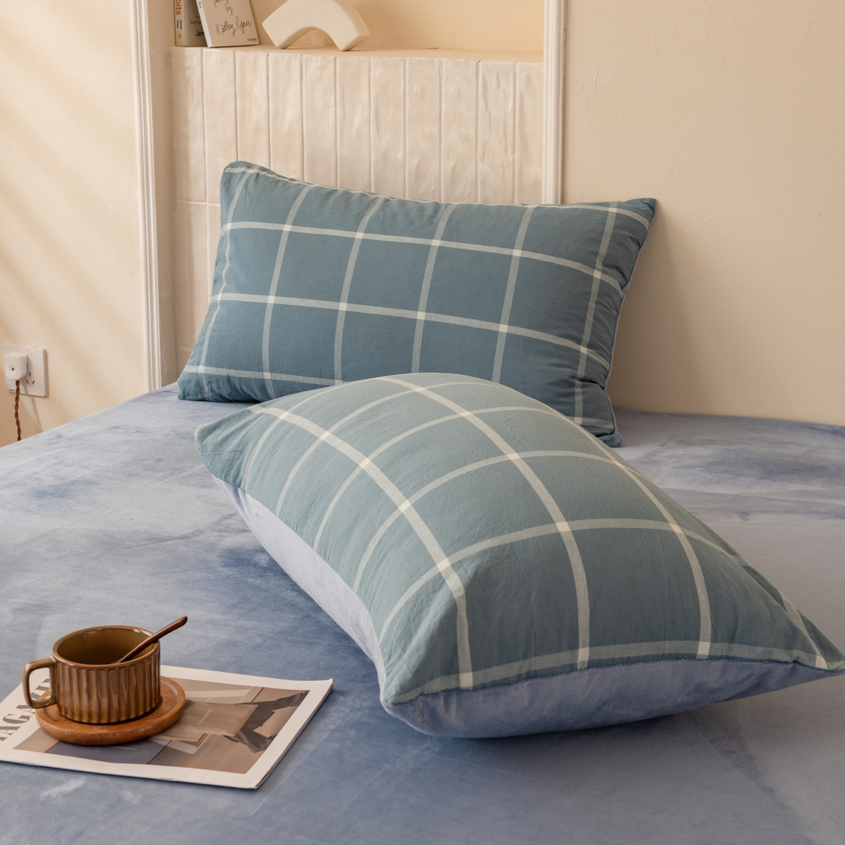 91家纺网 家纺一手货源 找家纺 雯雨家纺 2025新款全棉加牛奶绒宝宝绒一面棉一面绒单件被套单品被套 棉绒-海蓝格