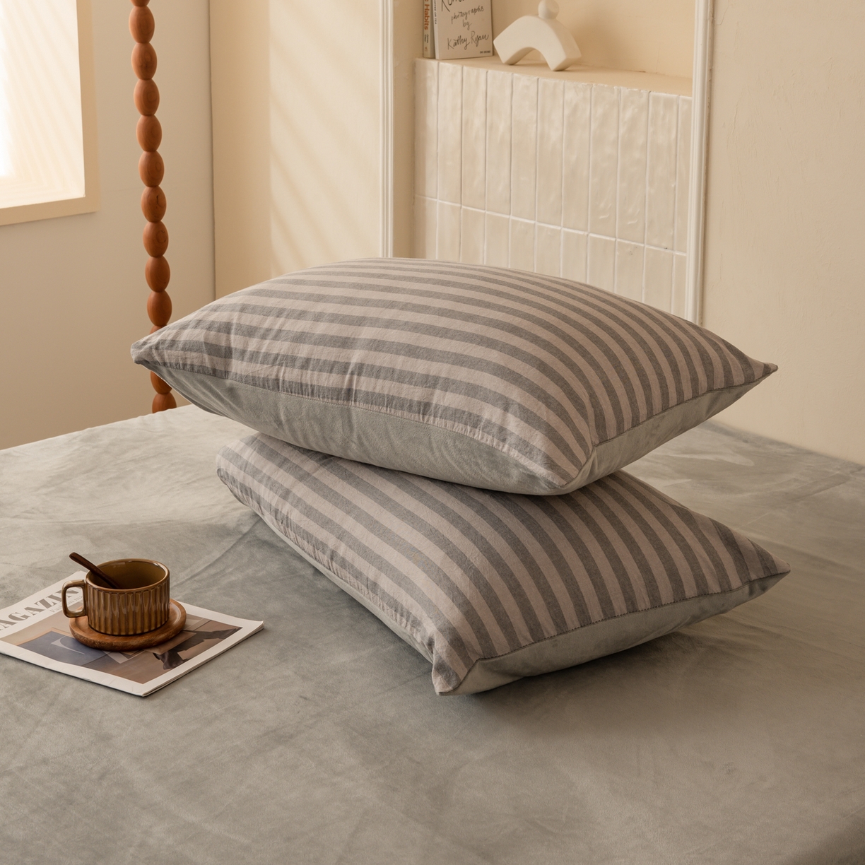 91家纺网 家纺一手货源 找家纺 雯雨家纺 2025新款全棉加牛奶绒宝宝绒一面棉一面绒单件被套单品被套 棉绒-布林灰