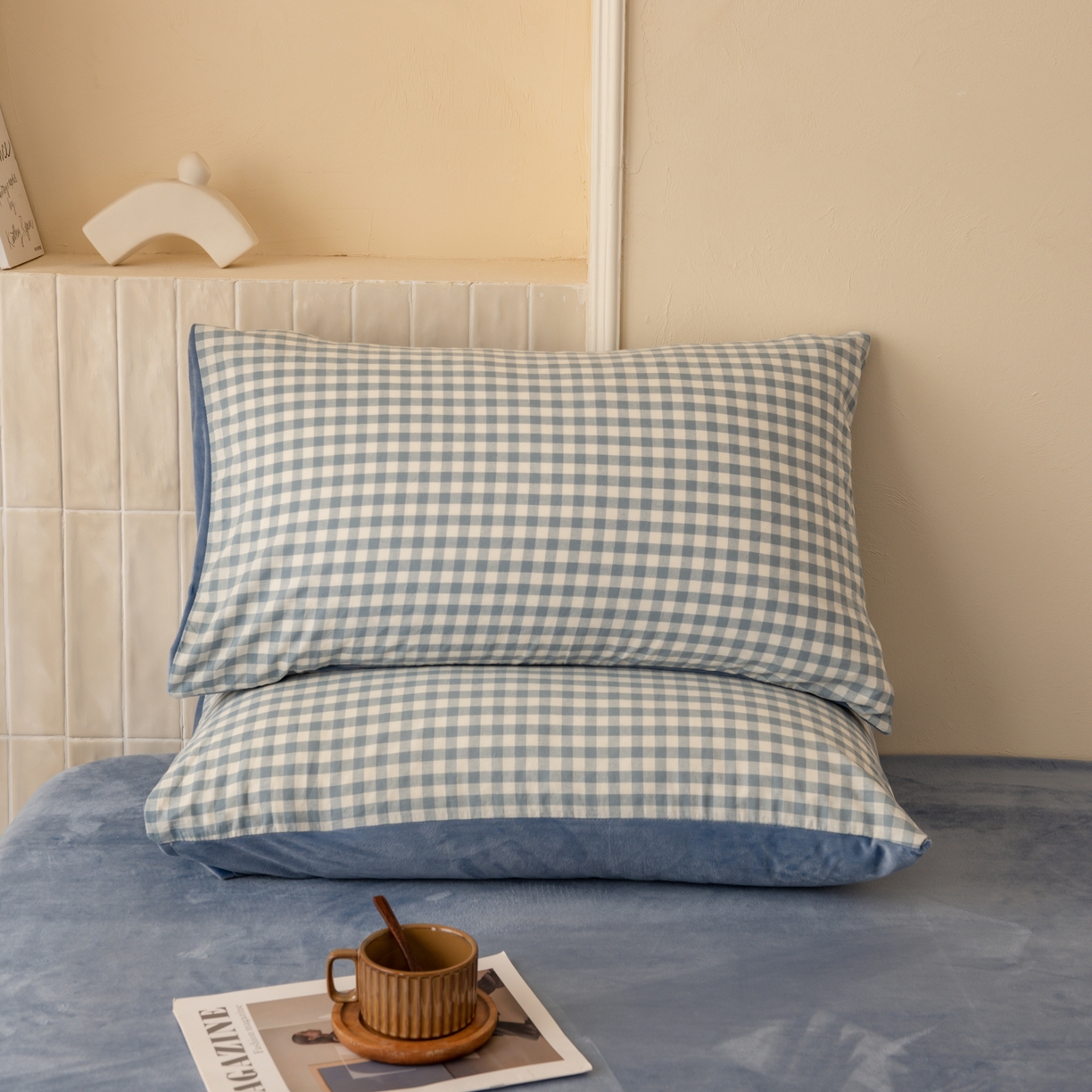 91家纺网 家纺一手货源 找家纺 雯雨家纺 2025新款全棉加牛奶绒宝宝绒一面棉一面绒单件被套单品被套 棉绒-蓝小格