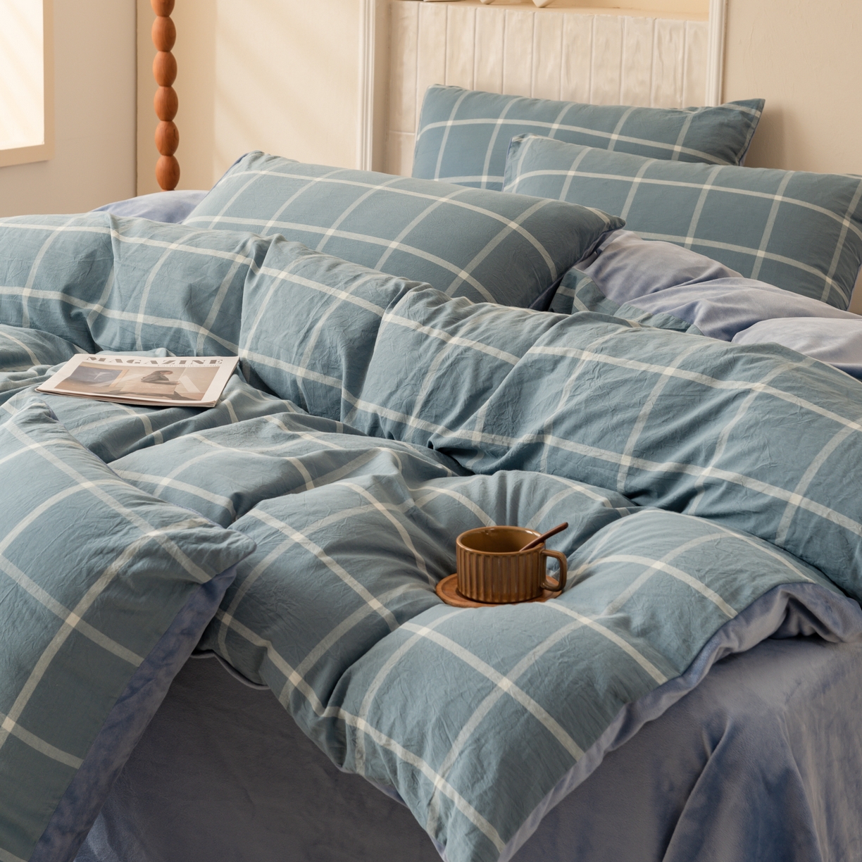 91家纺网 家纺一手货源 找家纺 雯雨家纺 2025新款全棉加牛奶绒宝宝绒一面棉一面绒单件被套单品被套 棉绒-海蓝格