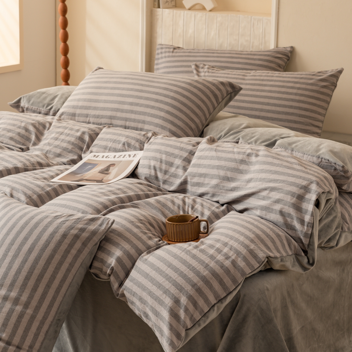 91家纺网 家纺一手货源 找家纺 雯雨家纺 2025新款全棉加牛奶绒宝宝绒一面棉一面绒单件被套单品被套 棉绒-布林灰