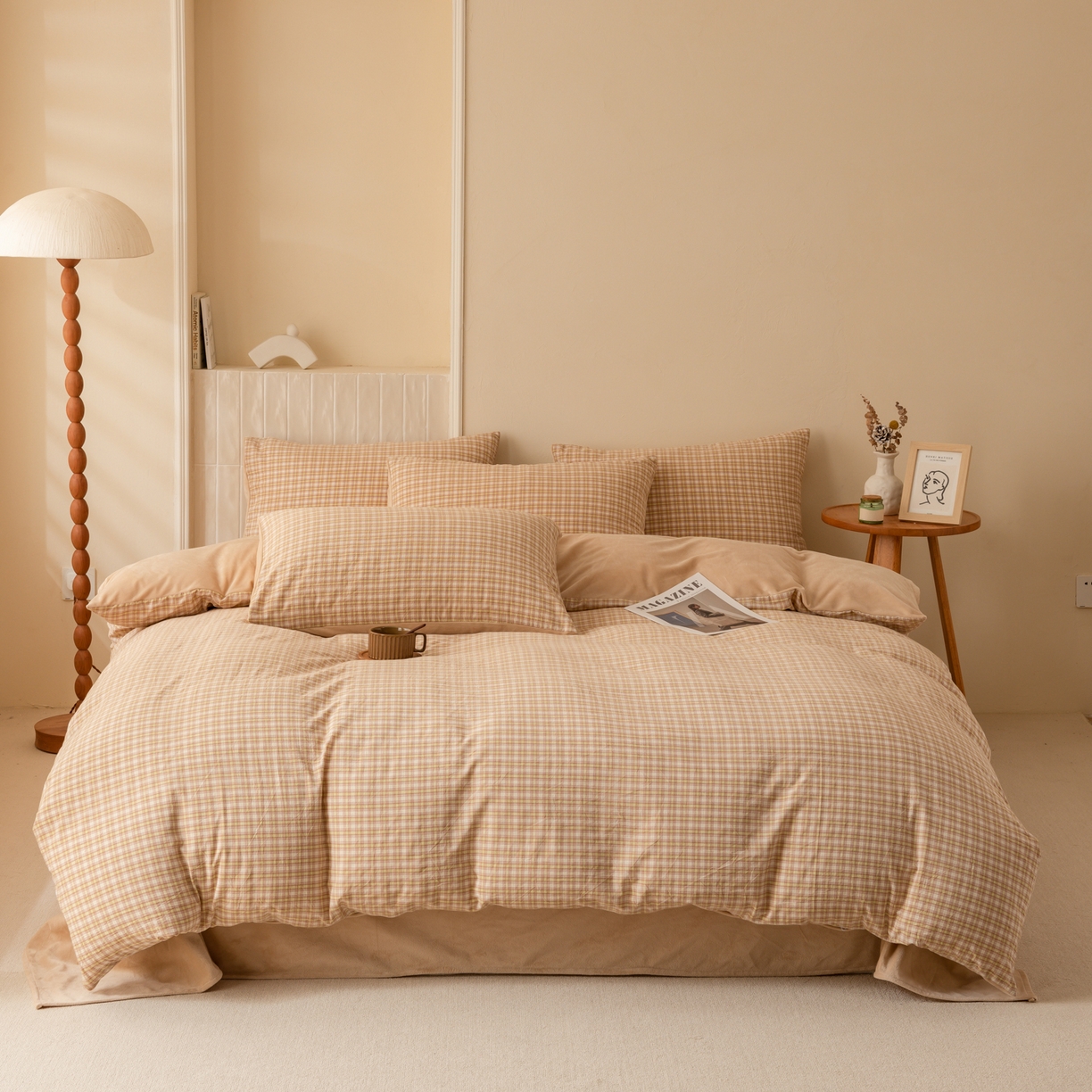 91家纺网 家纺一手货源 找家纺 雯雨家纺 2025新款全棉加牛奶绒宝宝绒一面棉一面绒单件被套单品被套 棉绒-西蒙咖