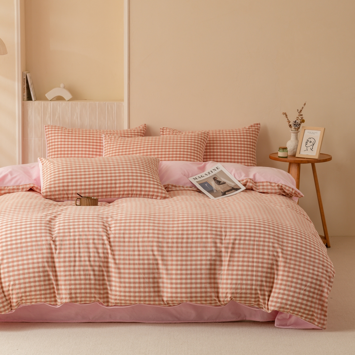 91家纺网 家纺一手货源 找家纺 雯雨家纺 2025新款全棉加牛奶绒宝宝绒一面棉一面绒单件被套单品被套 棉绒-粉小格