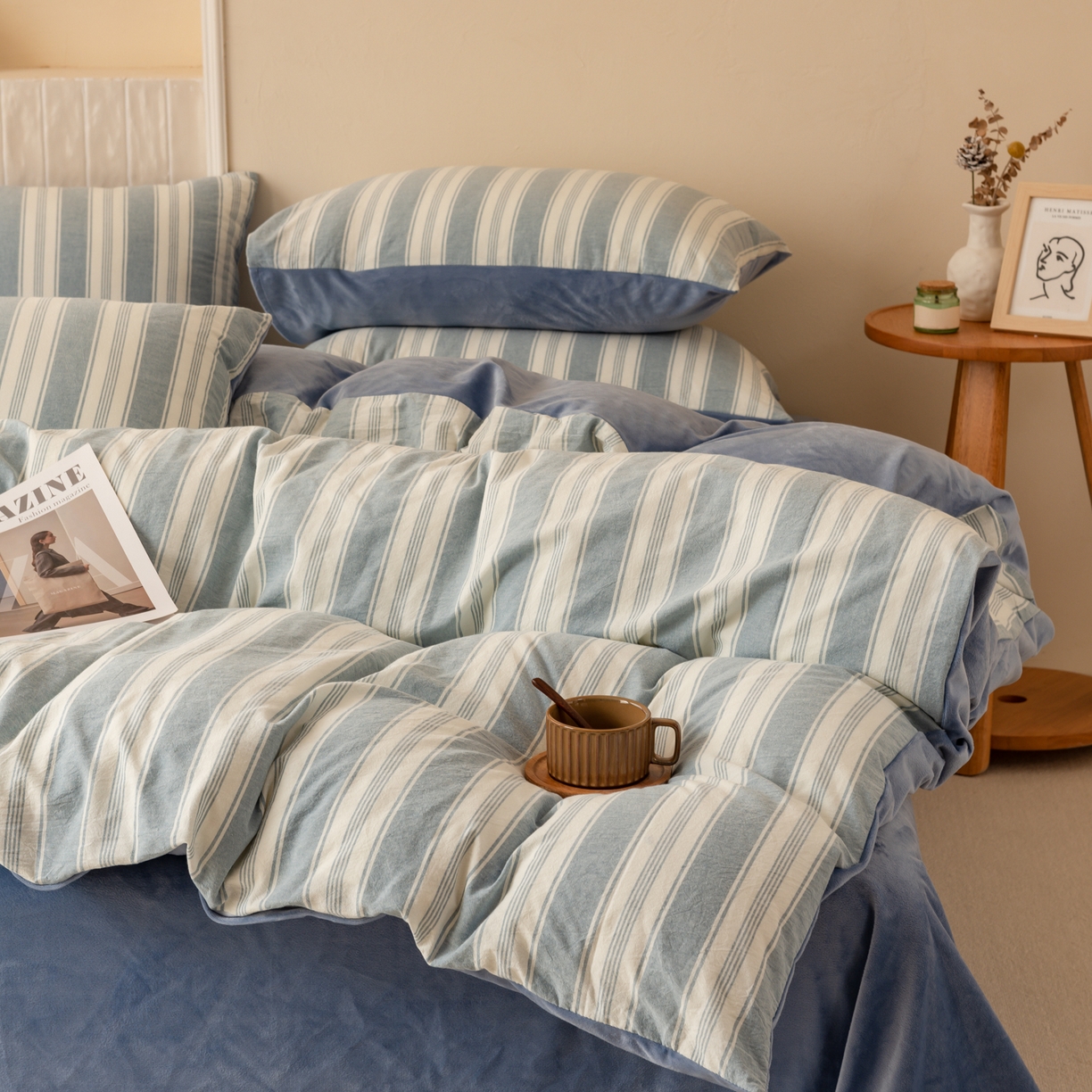 91家纺网 家纺一手货源 找家纺 雯雨家纺 2025新款全棉加牛奶绒宝宝绒一面棉一面绒单件被套单品被套 棉绒-布莱格