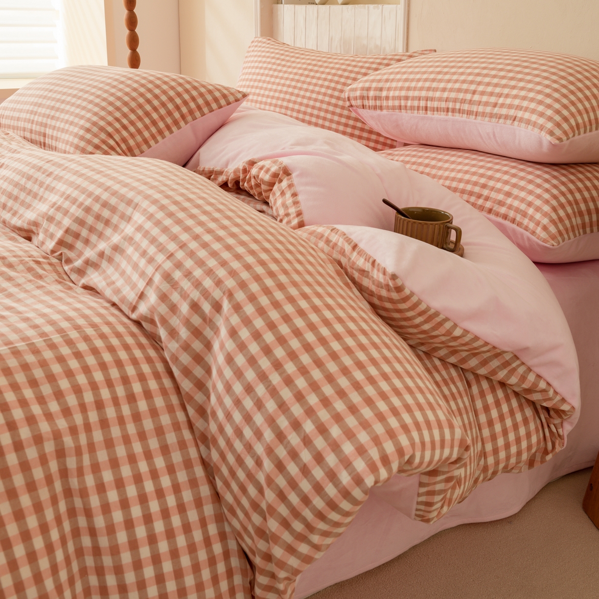 雯雨家纺 2025新款全棉加牛奶绒宝宝绒一面棉一面绒单件被套单品被套 棉绒-粉小格