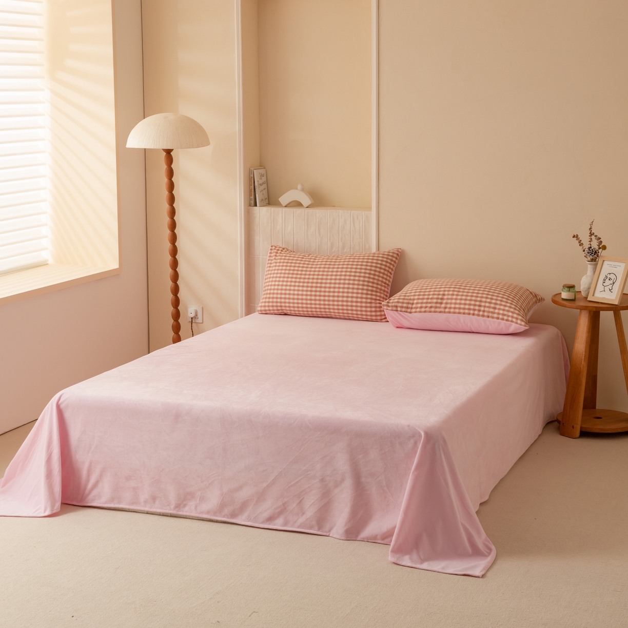 91家纺网 家纺一手货源 找家纺 雯雨家纺 2025新款全棉加牛奶绒宝宝绒一面棉一面绒单件被套单品被套 棉绒-粉小格