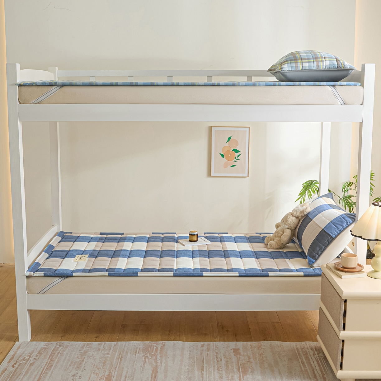 91家纺网 家纺一手货源 找家纺 鑫钰 2025新款学生开学季宿舍专用新疆棉花床垫薄款 棉格-蓝大格