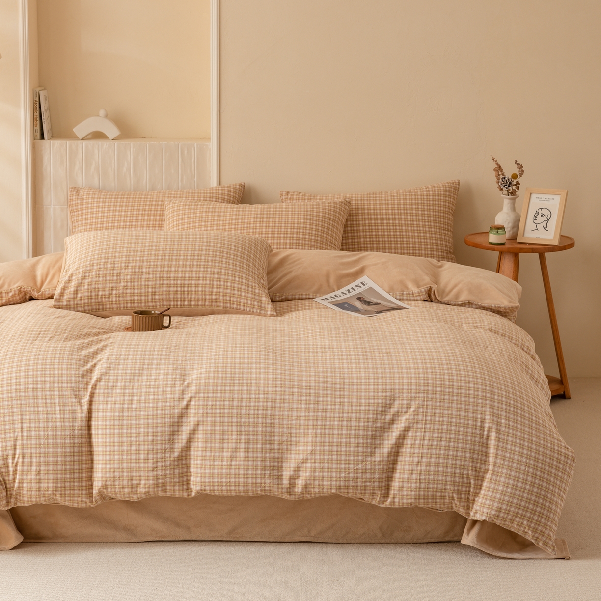 91家纺网 家纺一手货源 找家纺 雯雨家纺 2025新款全棉加牛奶绒宝宝绒一面棉一面绒单件被套单品被套 棉绒-西蒙咖