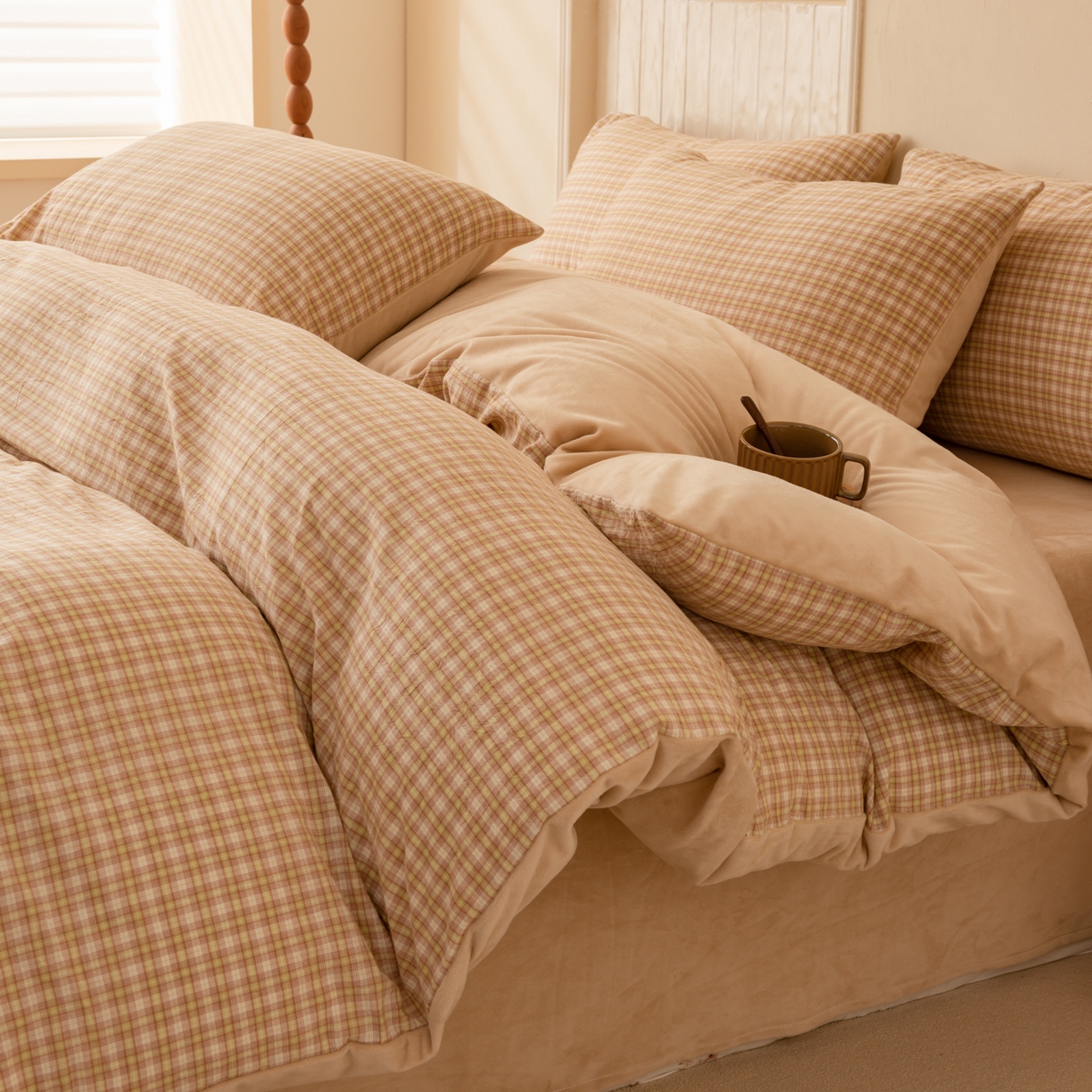 雯雨家纺 2025新款全棉加牛奶绒宝宝绒一面棉一面绒单件被套单品被套 棉绒-西蒙咖