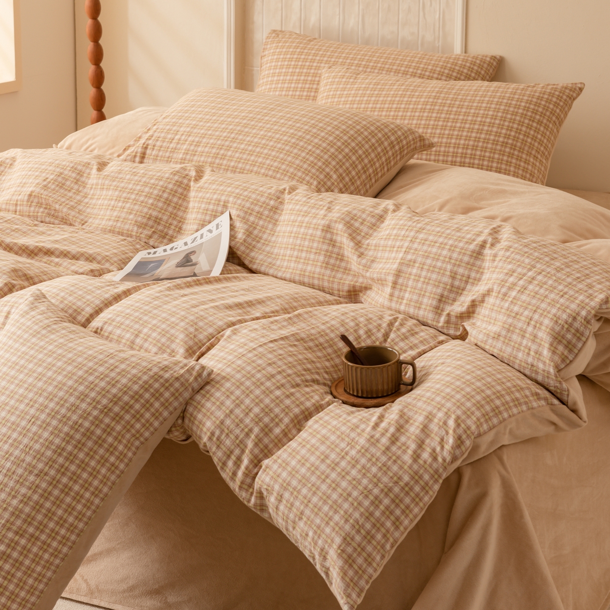 91家纺网 家纺一手货源 找家纺 雯雨家纺 2025新款全棉加牛奶绒宝宝绒一面棉一面绒单件被套单品被套 棉绒-西蒙咖