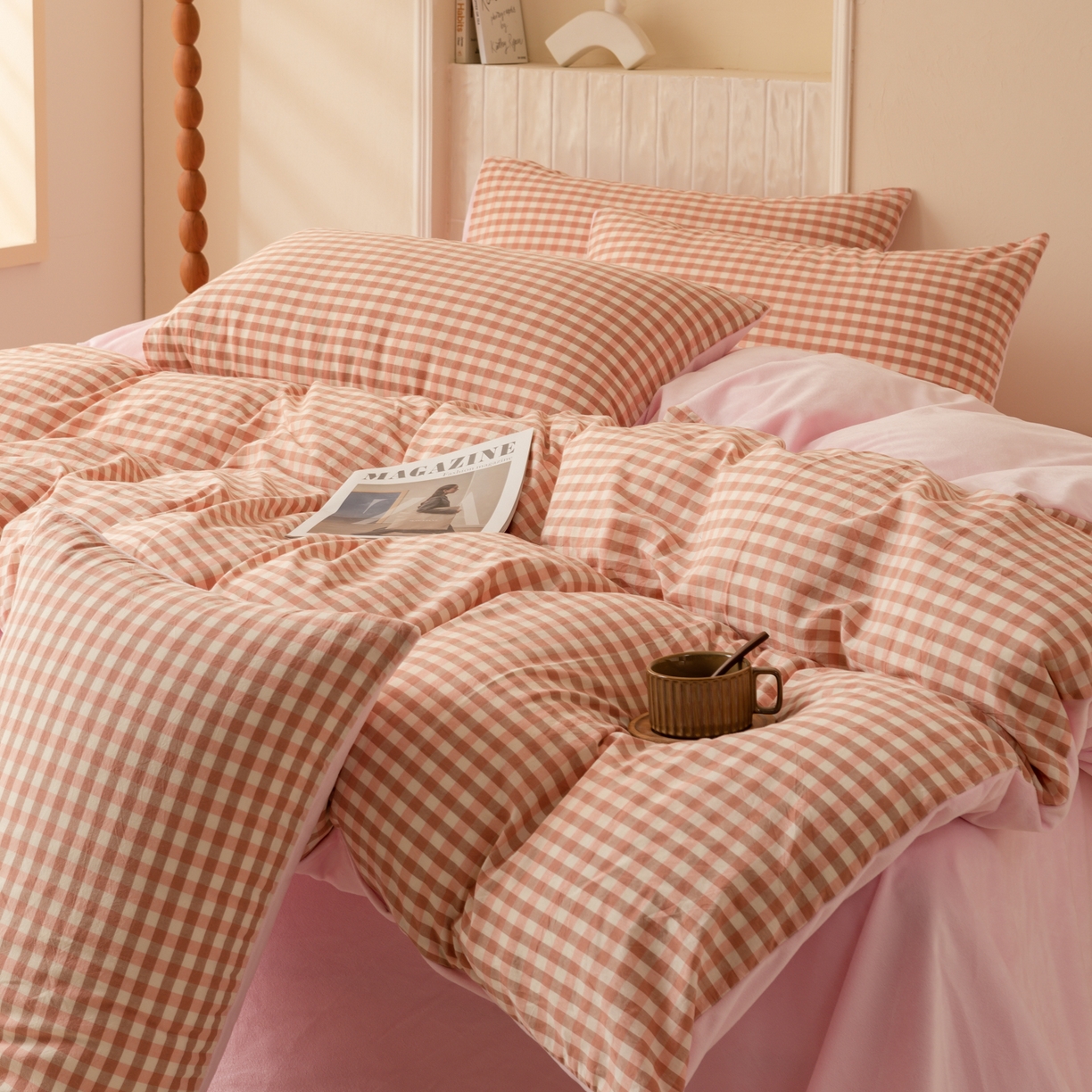 91家纺网 家纺一手货源 找家纺 雯雨家纺 2025新款全棉加牛奶绒宝宝绒一面棉一面绒单件被套单品被套 棉绒-粉小格