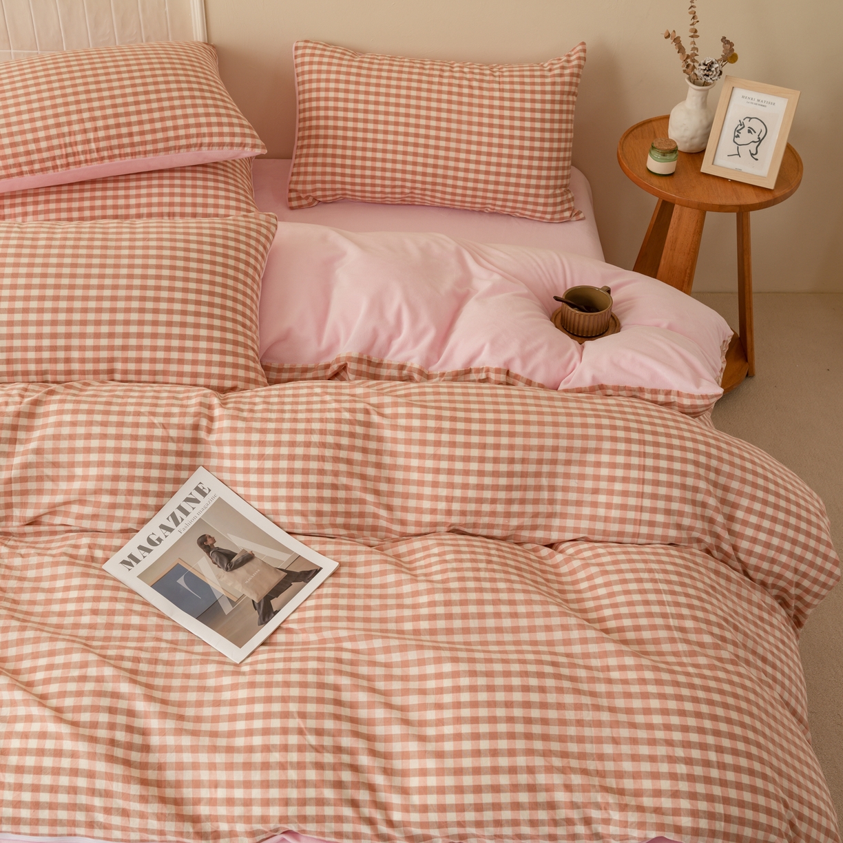 91家纺网 家纺一手货源 找家纺 雯雨家纺 2025新款全棉加牛奶绒宝宝绒一面棉一面绒单件被套单品被套 棉绒-粉小格