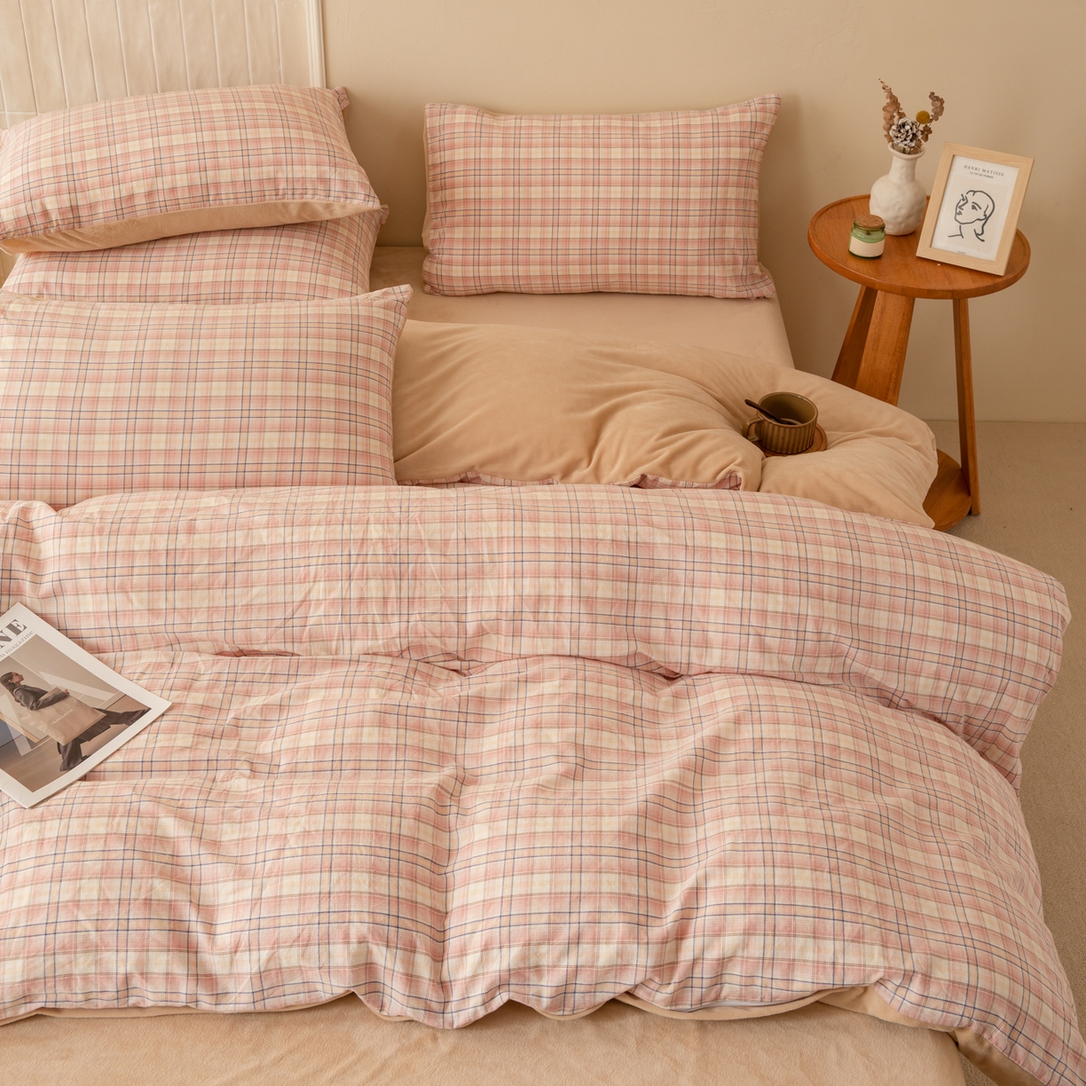 91家纺网 家纺一手货源 找家纺 雯雨家纺 2025新款全棉加牛奶绒宝宝绒一面棉一面绒单件被套单品被套 棉绒-凯利咖