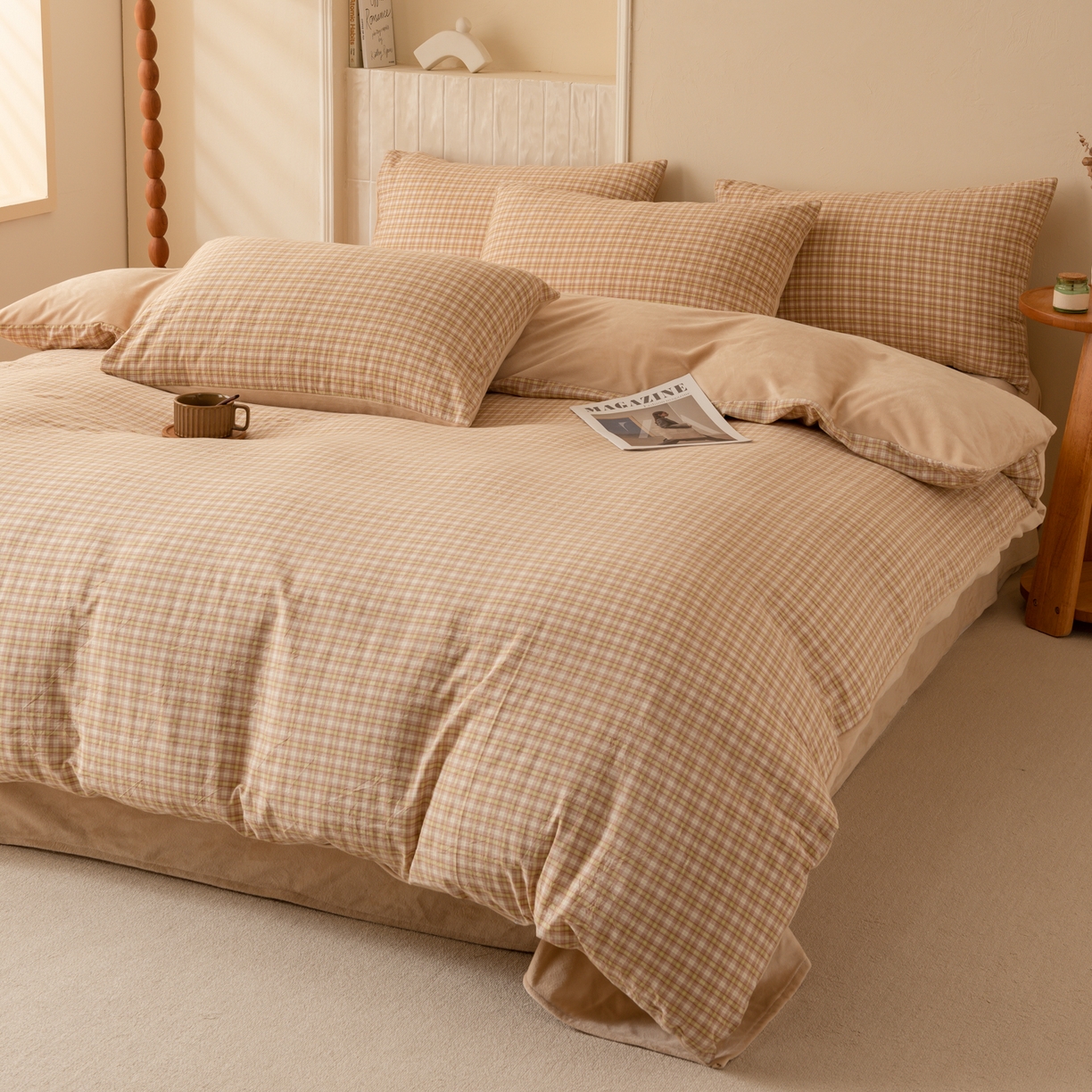 91家纺网 家纺一手货源 找家纺 雯雨家纺 2025新款全棉加牛奶绒宝宝绒一面棉一面绒单件被套单品被套 棉绒-西蒙咖