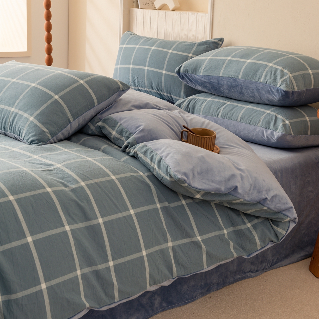 91家纺网 家纺一手货源 找家纺 雯雨家纺 2025新款全棉加牛奶绒宝宝绒一面棉一面绒单件被套单品被套 棉绒-海蓝格