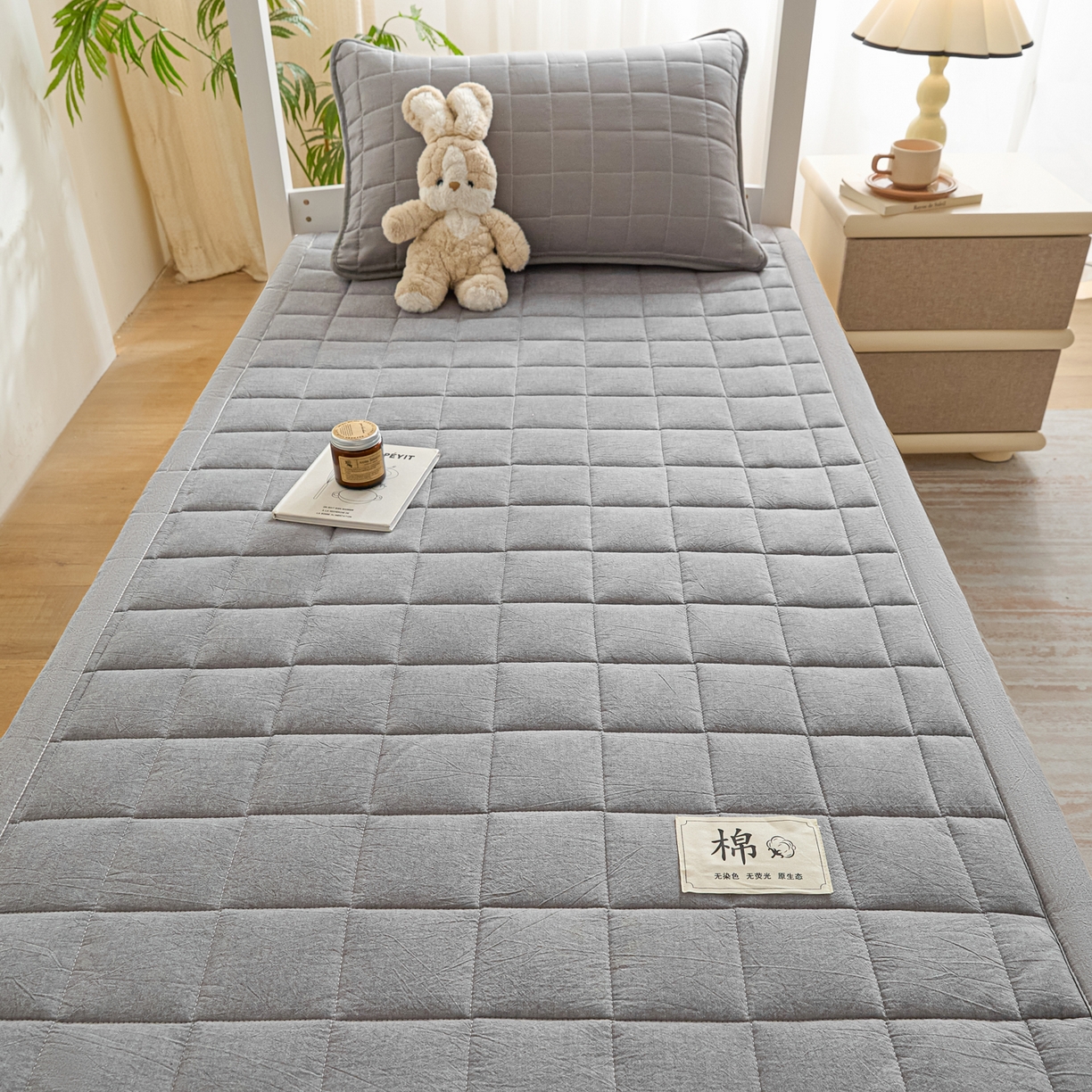 91家纺网 家纺一手货源 找家纺 鑫钰 2025新款学生开学季宿舍专用新疆棉花床垫薄款 棉格-绅士灰