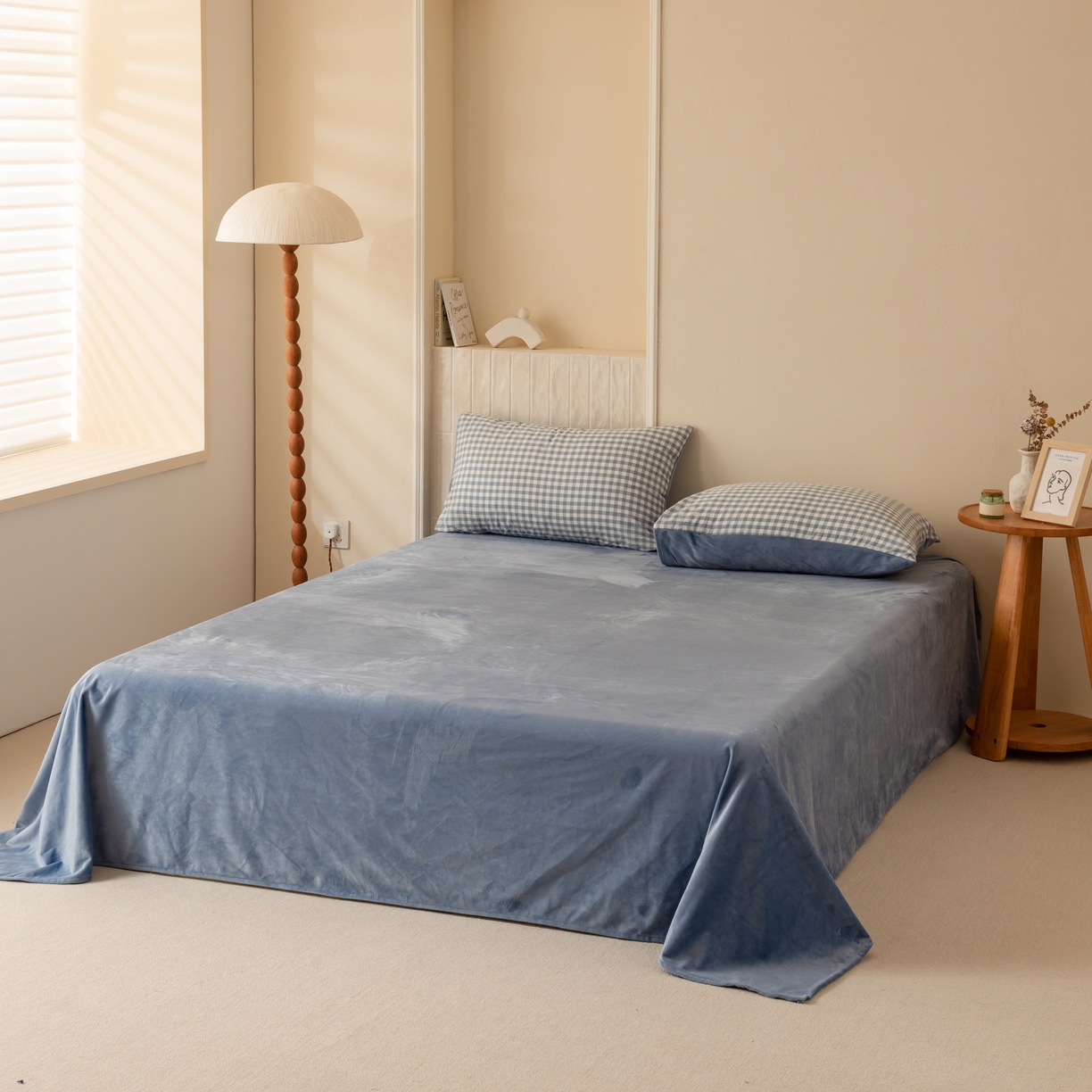 91家纺网 家纺一手货源 找家纺 雯雨家纺 2025新款全棉加牛奶绒宝宝绒一面棉一面绒单件被套单品被套 棉绒-蓝小格