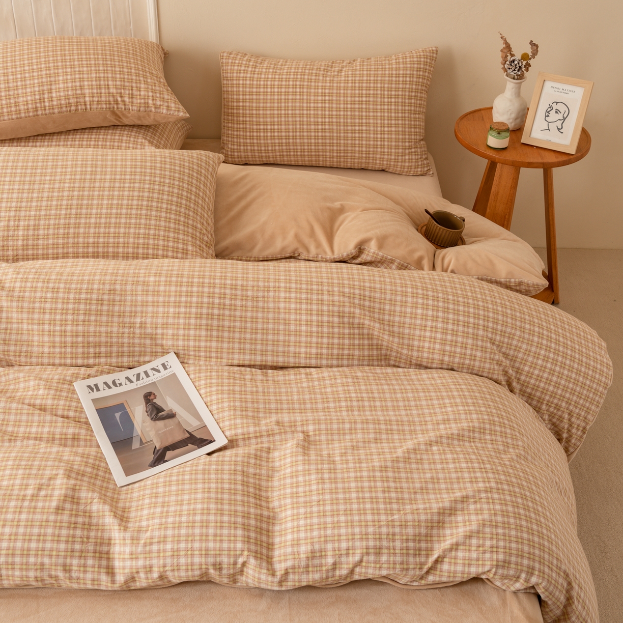 91家纺网 家纺一手货源 找家纺 雯雨家纺 2025新款全棉加牛奶绒宝宝绒一面棉一面绒单件被套单品被套 棉绒-西蒙咖