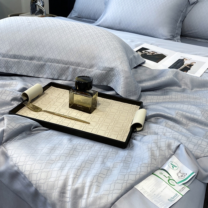 91家纺网 家纺一手货源 找家纺 梵克保罗 2025春夏新款莱赛尔兰精天丝提花单夏被空调被夏被四件套 银兰