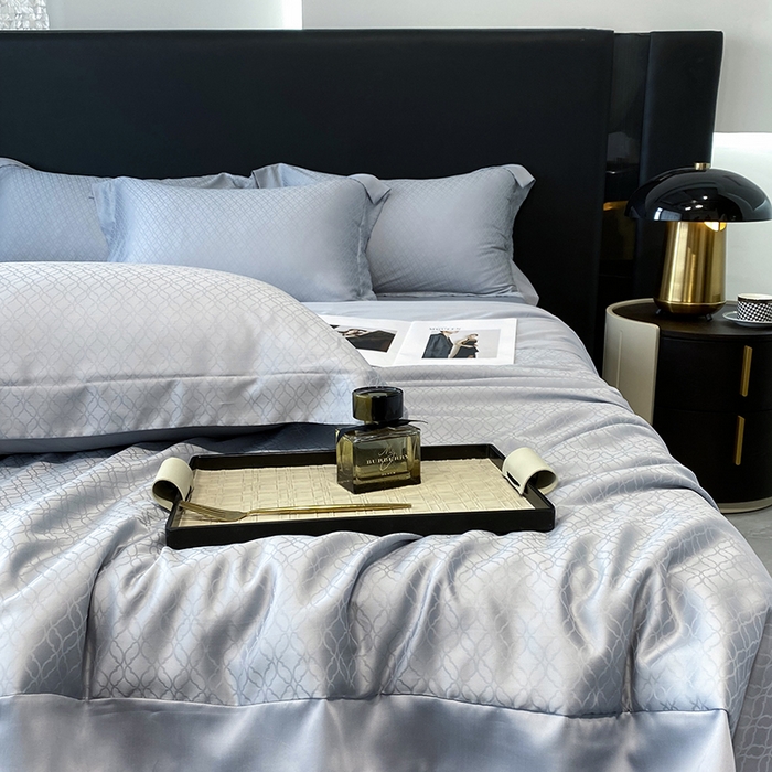 91家纺网 家纺一手货源 找家纺 梵克保罗 2025春夏新款莱赛尔兰精天丝提花单夏被空调被夏被四件套 银兰