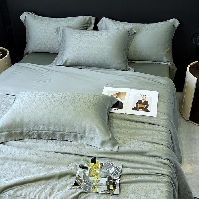 91家纺网 家纺一手货源 找家纺 梵克保罗 2025春夏新款莱赛尔兰精天丝提花单夏被空调被夏被四件套 神秘雨林