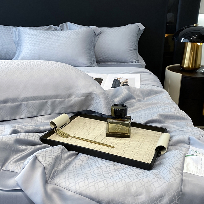 91家纺网 家纺一手货源 找家纺 梵克保罗 2025春夏新款莱赛尔兰精天丝提花单夏被空调被夏被四件套 银兰