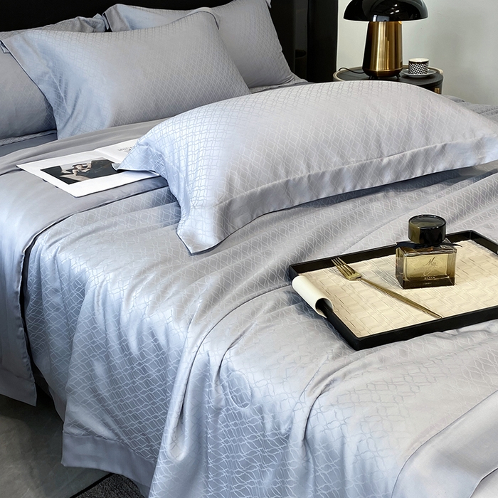 91家纺网 家纺一手货源 找家纺 梵克保罗 2025春夏新款莱赛尔兰精天丝提花单夏被空调被夏被四件套 银兰