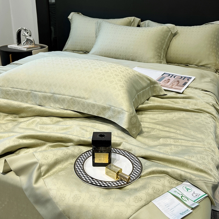 91家纺网 家纺一手货源 找家纺 梵克保罗 2025春夏新款莱赛尔兰精天丝提花单夏被空调被夏被四件套 夏日绿