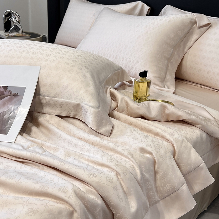 91家纺网 家纺一手货源 找家纺 梵克保罗 2025春夏新款莱赛尔兰精天丝提花单夏被空调被夏被四件套 夏日粉