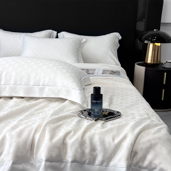 91家纺网 家纺一手货源 找家纺 梵克保罗 2025春夏新款莱赛尔兰精天丝提花单夏被空调被夏被四件套 女神白