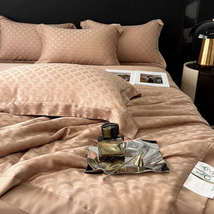 91家纺网 家纺一手货源 找家纺 梵克保罗 2025春夏新款莱赛尔兰精天丝提花单夏被空调被夏被四件套 女神咖