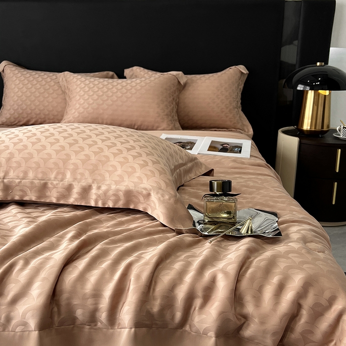 91家纺网 家纺一手货源 找家纺 梵克保罗 2025春夏新款莱赛尔兰精天丝提花单夏被空调被夏被四件套 女神咖