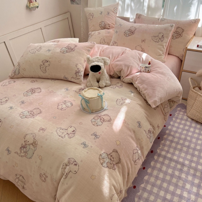 91家纺网 家纺一手货源 找家纺 （总）红嘴企鹅 2025新款精致印花牛奶绒四件套