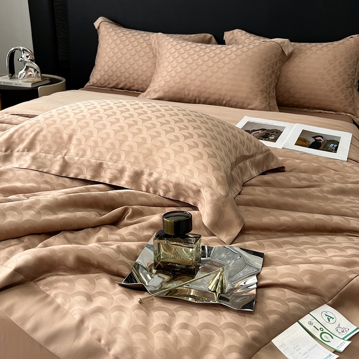 91家纺网 家纺一手货源 找家纺 梵克保罗 2025春夏新款莱赛尔兰精天丝提花单夏被空调被夏被四件套 女神咖