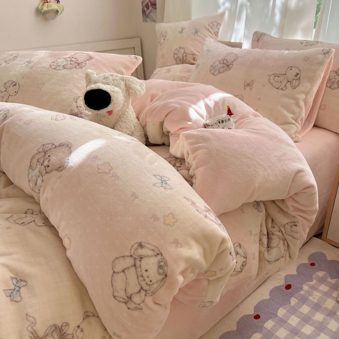 91家纺网 家纺一手货源 找家纺 （总）红嘴企鹅 2025新款精致印花牛奶绒四件套