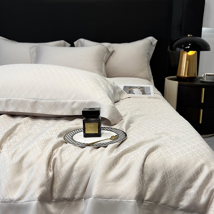 91家纺网 家纺一手货源 找家纺 梵克保罗 2025春夏新款莱赛尔兰精天丝提花单夏被空调被夏被四件套 银灰