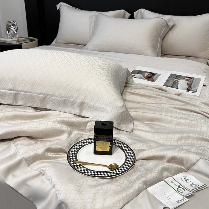 91家纺网 家纺一手货源 找家纺 梵克保罗 2025春夏新款莱赛尔兰精天丝提花单夏被空调被夏被四件套 银灰