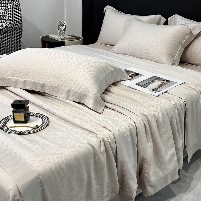 91家纺网 家纺一手货源 找家纺 梵克保罗 2025春夏新款莱赛尔兰精天丝提花单夏被空调被夏被四件套 银灰