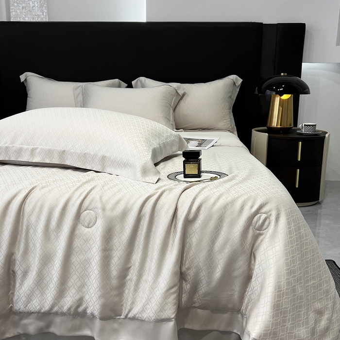 91家纺网 家纺一手货源 找家纺 梵克保罗 2025春夏新款莱赛尔兰精天丝提花单夏被空调被夏被四件套 银灰