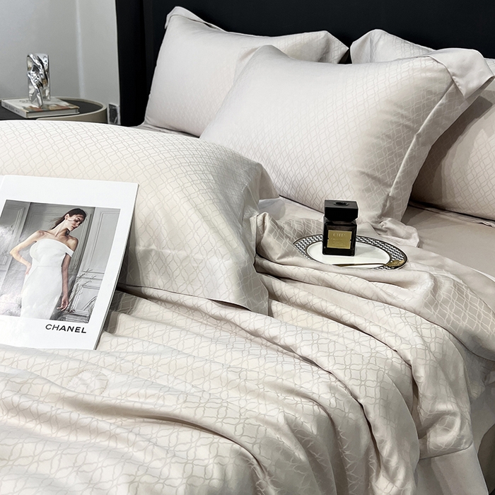 91家纺网 家纺一手货源 找家纺 梵克保罗 2025春夏新款莱赛尔兰精天丝提花单夏被空调被夏被四件套 银灰