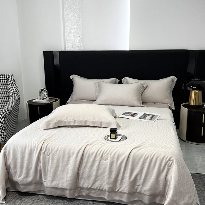 91家纺网 家纺一手货源 找家纺 梵克保罗 2025春夏新款莱赛尔兰精天丝提花单夏被空调被夏被四件套 银灰