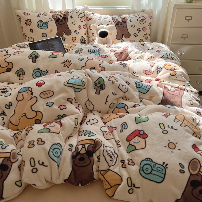 91家纺网 家纺一手货源 找家纺 （总）红嘴企鹅 2025新款精致印花牛奶绒四件套