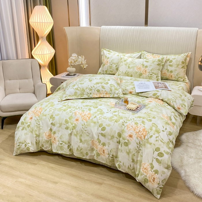 91家纺网 家纺一手货源 找家纺 红日子纺织品 2025新款100%全棉纯棉磨毛四件套 花繁叶绿